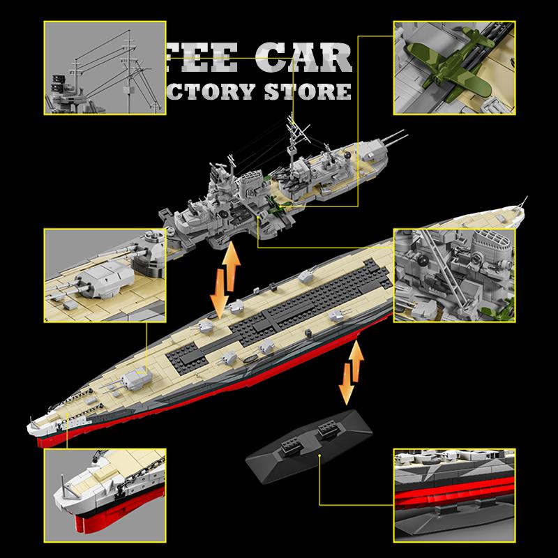 NEW German Warship Model Bricks Kit Military Battleship Building Blocks WW2 Cruiser Boat Submarine Assembly Toys Adult Kids Gift
