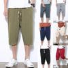 Men's Casual Solid Color Cotton Linen Lightweight Comfortable Casual Shorts Cropped Pants