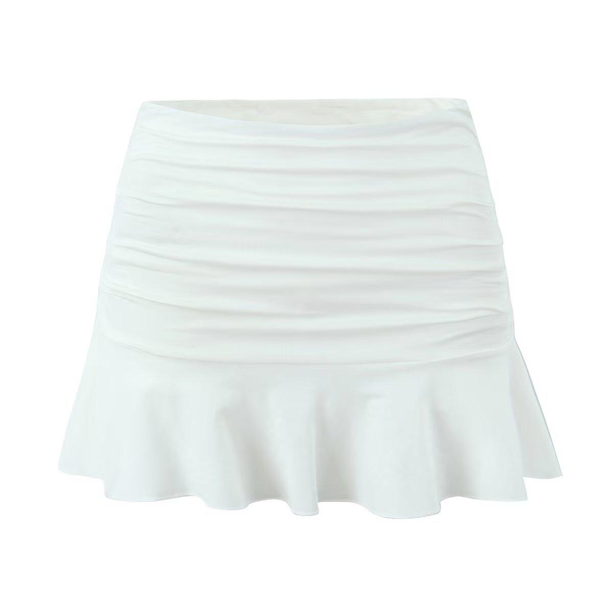 European and American style, new women s clothing, thin pleated skirt on both sides (with culottes inside) S белый