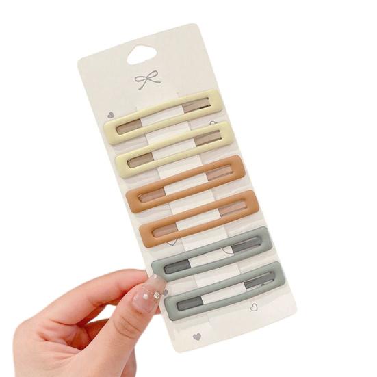 

6Pcs Girl Hairpin Matte Color Rectangular Hair Clips Stable Non-Slip BB Clip Face Slimming Versatile Hair Styling B