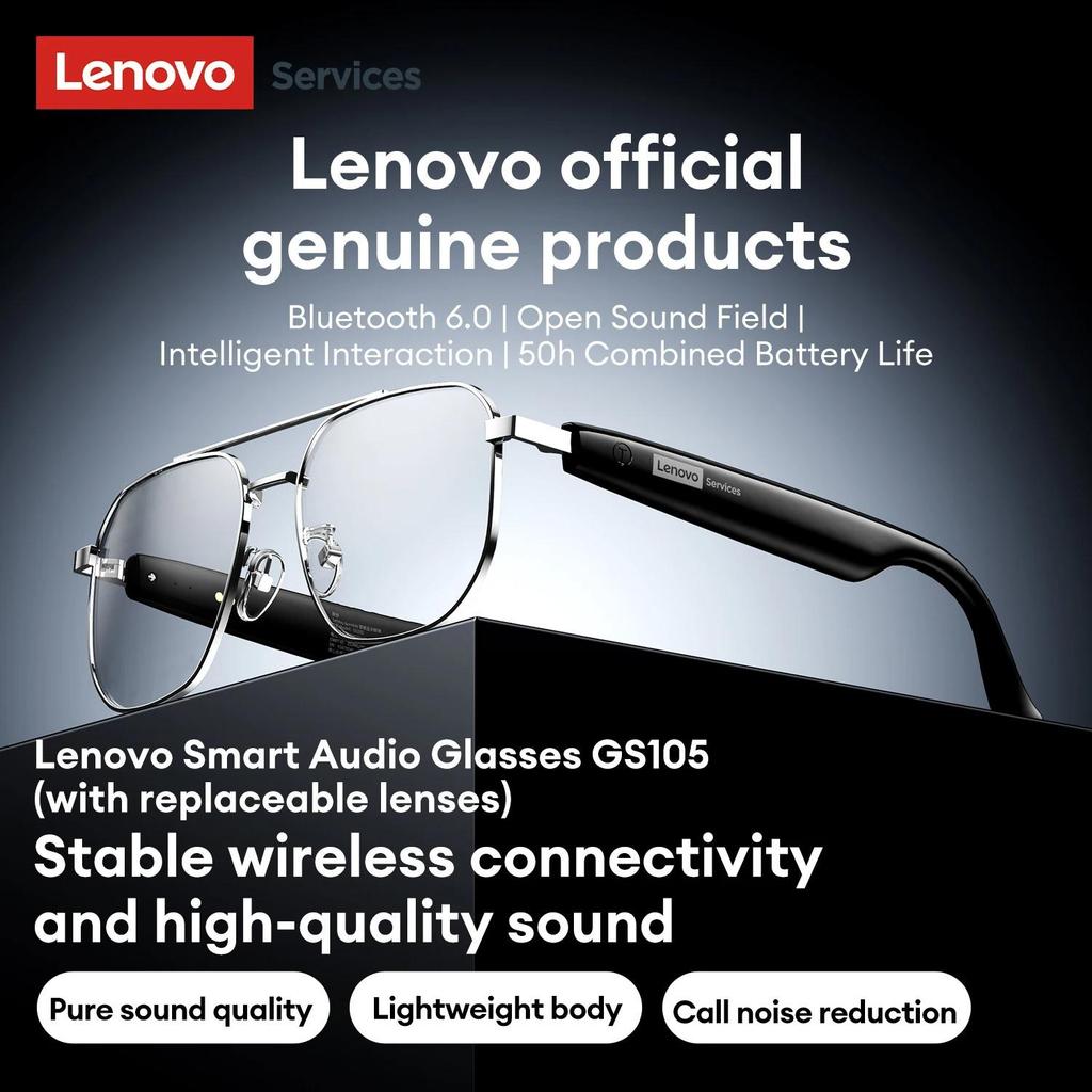 Original Lenovo GS105 4K Smart Wireless Glasses Bluetooth 6.0 AI Sunglasses HD Hands-free Calls Music Headphones ENC Noise Cancellation Dual Mic