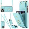 For iPhone 16 Pro Case Card Bag Leather+TPU Crossbody Phone Cover with Ring Kickstand