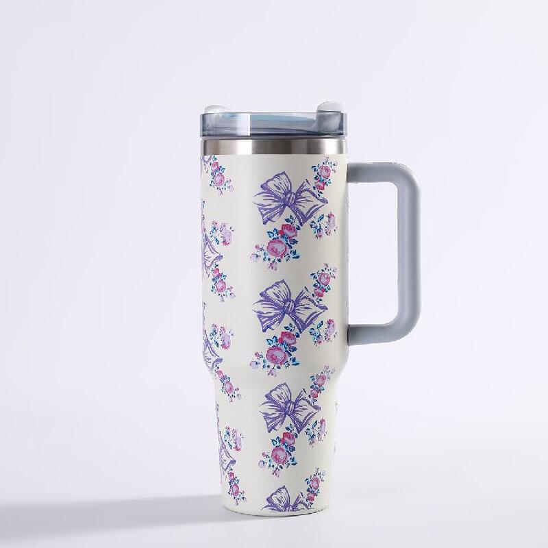 40oz Printed Stainless Steel Insulated Tumbler with Handle