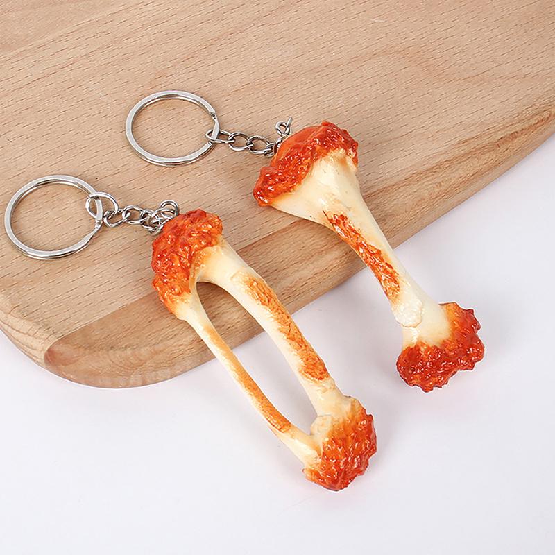 Pvc Chicken Wing Bone Charm Simulated Chicken Leg Bone Key Ring Props Imitation Food Key Chain Bag Pendant Decoration Cute Gift