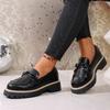 New Large-sized Loafers, Fringed Chunk-heeled Leather Shoes for Women