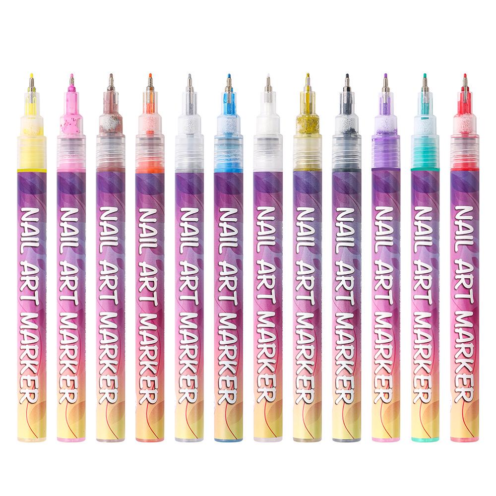 Quick-Dry Nail Art Graffiti Pen - Acrylic Marker for Flowers & Candy Colors, No Baking Lamp Needed.