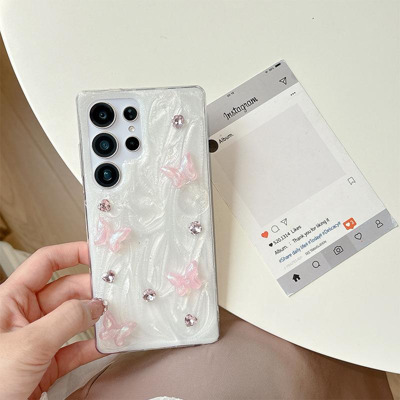 For Samsung S25ultra Glue Glitter Mobile Phone Case S24 Bow S23 Love Three-dimensional A55 Korean Ins