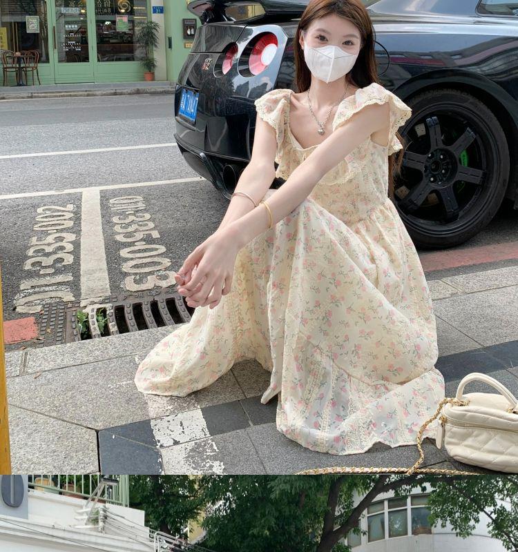 Women's Summer 2024 Embroidered Ruffle Waist-Hugging Petite Dress