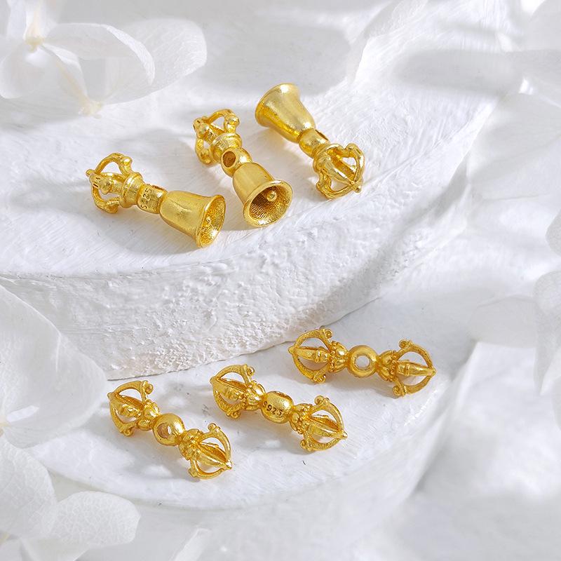 Gold-Plated S925 Sterling Silver Vajra Pestle Spacer Beads for DIY Braided Rope Beading Wenwan Accessories.