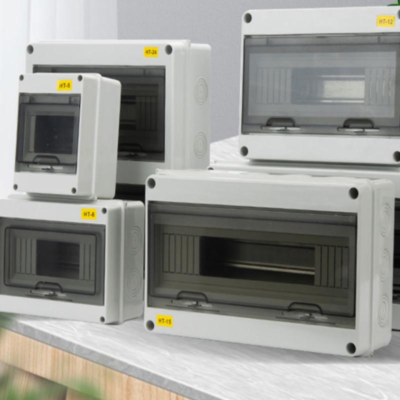 5/8 Way Waterproof Electric Box IP65 Rating PC Plastic Enclosure with Terminal & DIN Rail HT Series for Outdoor Yard Wiring