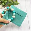 Silicone Bracelet Keychain Wallet Beaded Wristlet Credit Card Holder with Tassel Slim Card Wallet with ID
