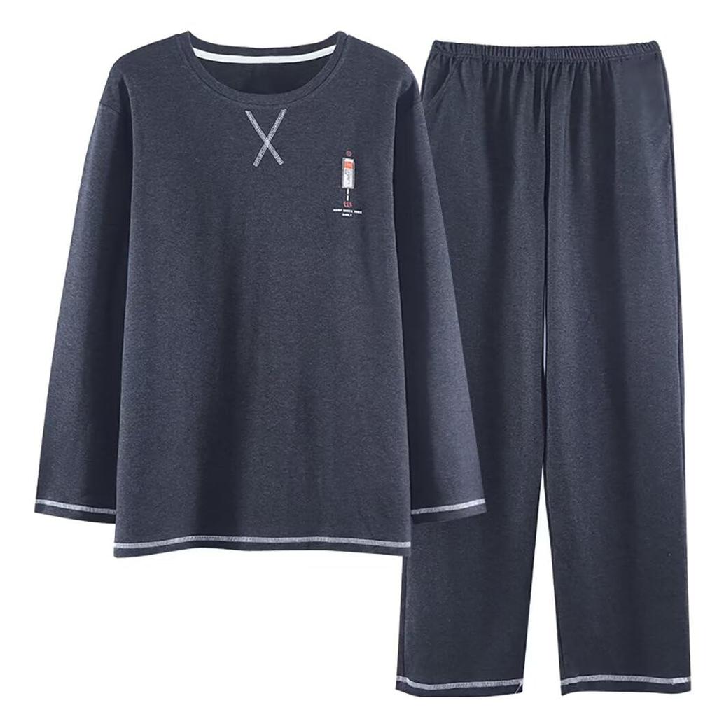 eleitchtee Long Sleeve Top and Bottom and Plus Loose and Made of Cotton Dark Men's Pajamas, Set, Spring, Summer, Autumn, Loungewear, Sizes,