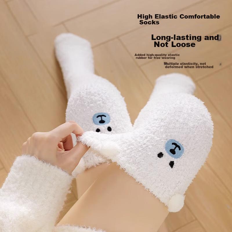 LANGSHA Women's Over-Knee Socks, Coral Fleece Thickened Autumn And Winter Cartoon Long Socks, Home Sleep Warm Maternity Socks, One Size Fits All