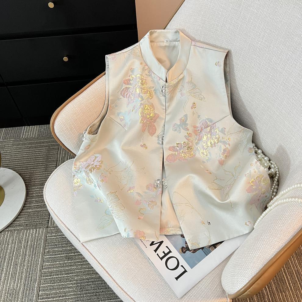 Vest jacquard stand-up collar vest women's new embroidered annual top trend