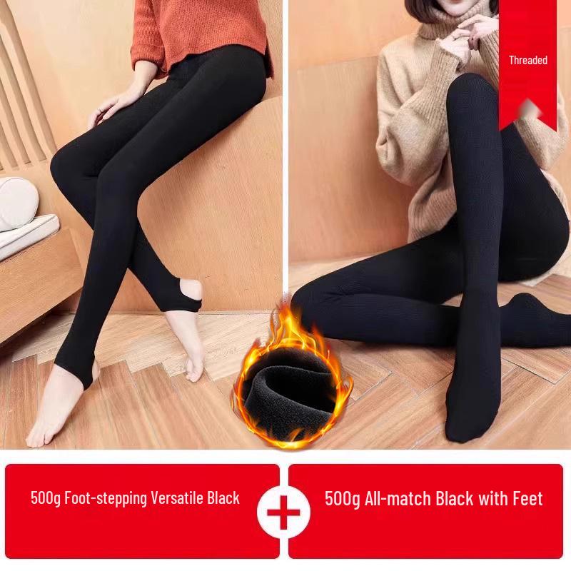 Fleece-Lined Base Layer Pants for Petite Women: Thick, Warm, Cotton, Foot-Covering Tights for Autumn and Winter, Stay in Place Comfort