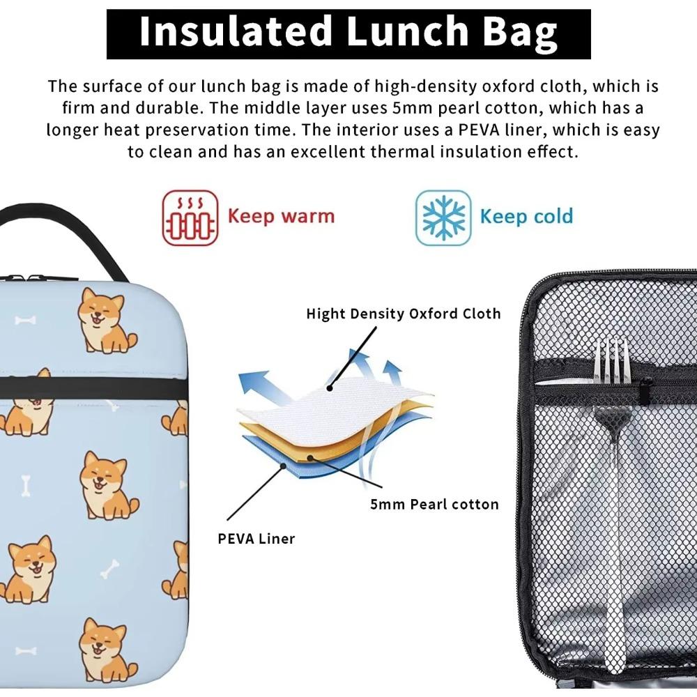 Lunch Box Cute Shiba Inu Dog Cartoon Reusable Lunch Bag with Shoulder Strap for Women Men Girls Boys Meal Tote Bag