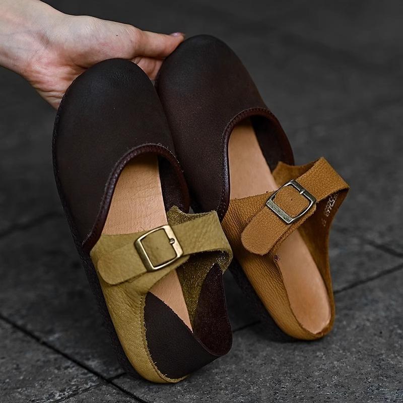 Fashion Soft Sole Single Shoes Autumn New Spliced Two-wear Suede Color-block Non-slip Wear-resistant Flat Shoes