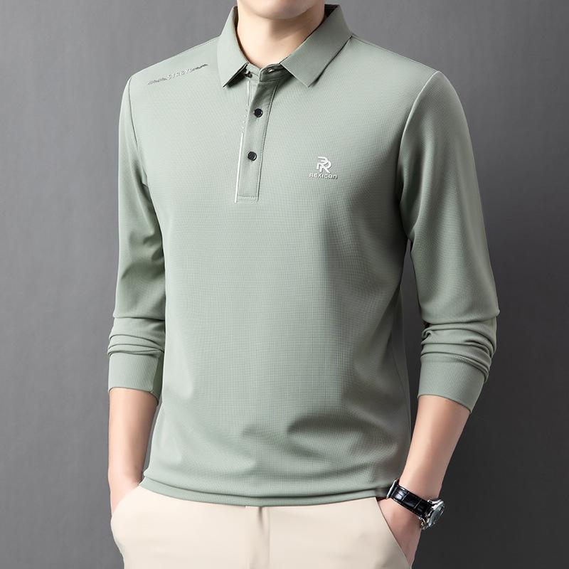 New Lapel Men's Polo Shirt Casual Long-sleeved T-shirt Autumn Young Seamless Bottoming Shirt Solid Color Dad Dress.