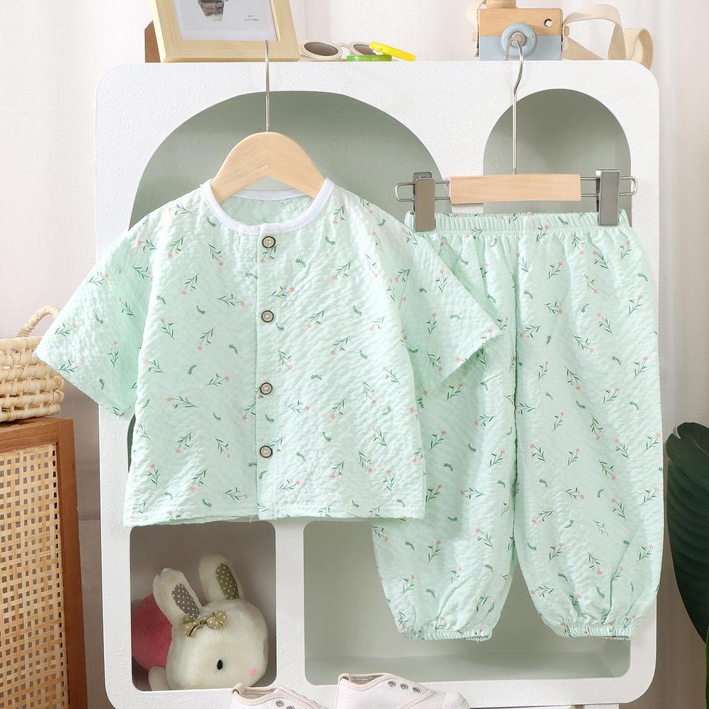 Kids' Breathable Summer Short-Sleeve Set: Lightweight Homewear for Boys & Girls, Ideal for Air-Conditioned Spaces