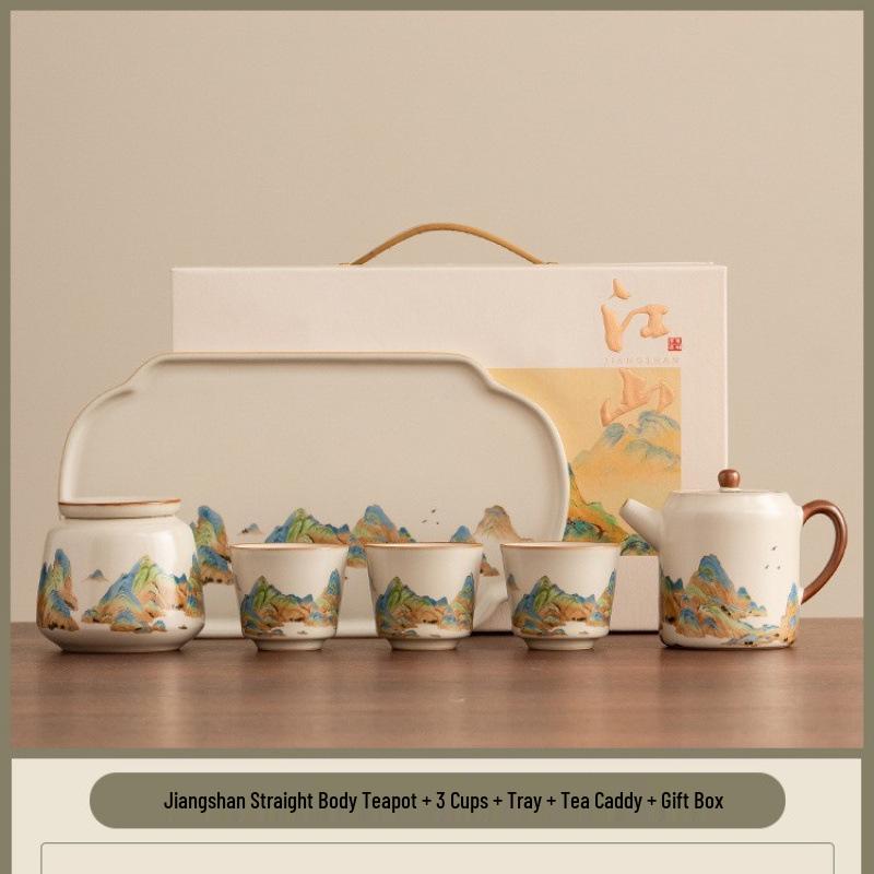 "A Thousand Li of Rivers and Mountains" Luxury Tea Set – Teapot & Teacups Gift for Teachers, Elders, Leaders