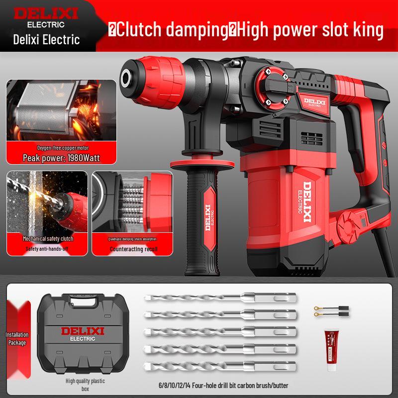Delixi Dual-Purpose Electric Hammer Drill – High-Power Rebar Slotting & Concrete Demolition Tool