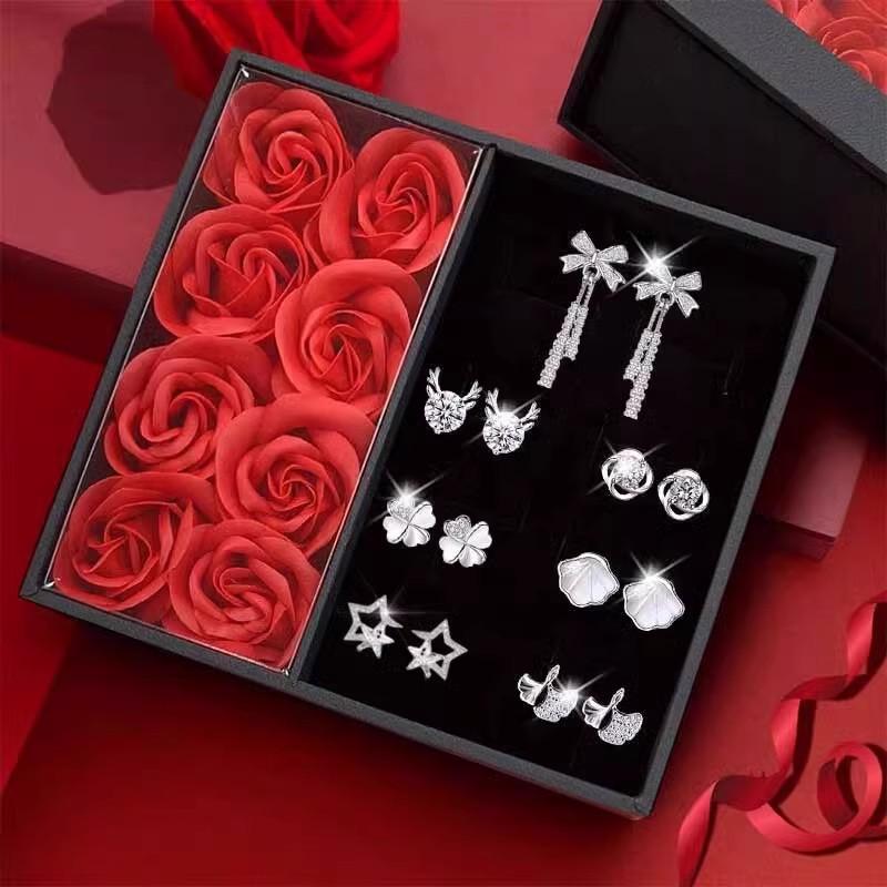 2025 Women's Sterling Silver Stud Earrings Set - Luxurious Gift Box for Wife or Girlfriend