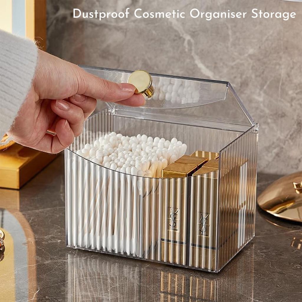 2-Grid Cotton Swab Holder Dispenser With Lid Clear Bathroom Organizer For Qtips, Pads & Cosmetic Storage 2 Colors