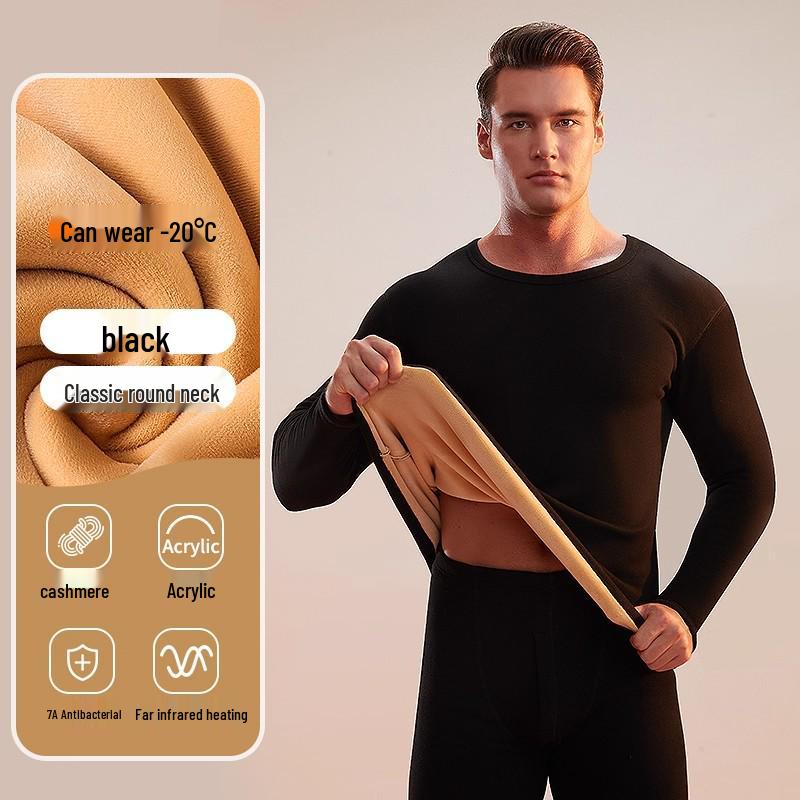 

Мужской теплый комплект термобелья с кашемировым флисом на подкладке, с высоким воротом, для осени и зимы XXXL