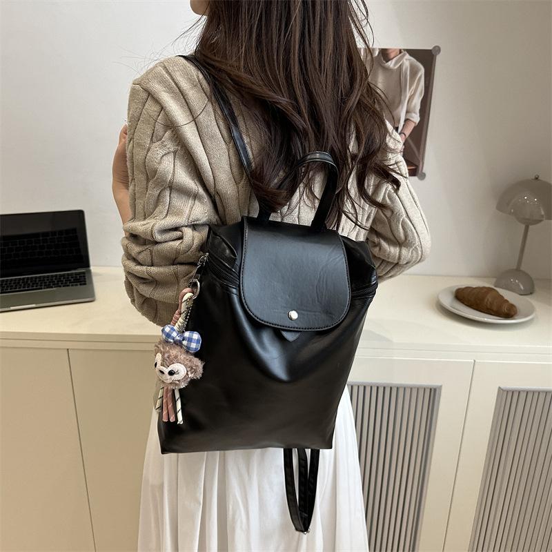 Schoolbag Texture Double Backpack Women's New Backpack Fashion Solid Color Schoolbag Female College Student Travel Bag Student Bag Wholesale