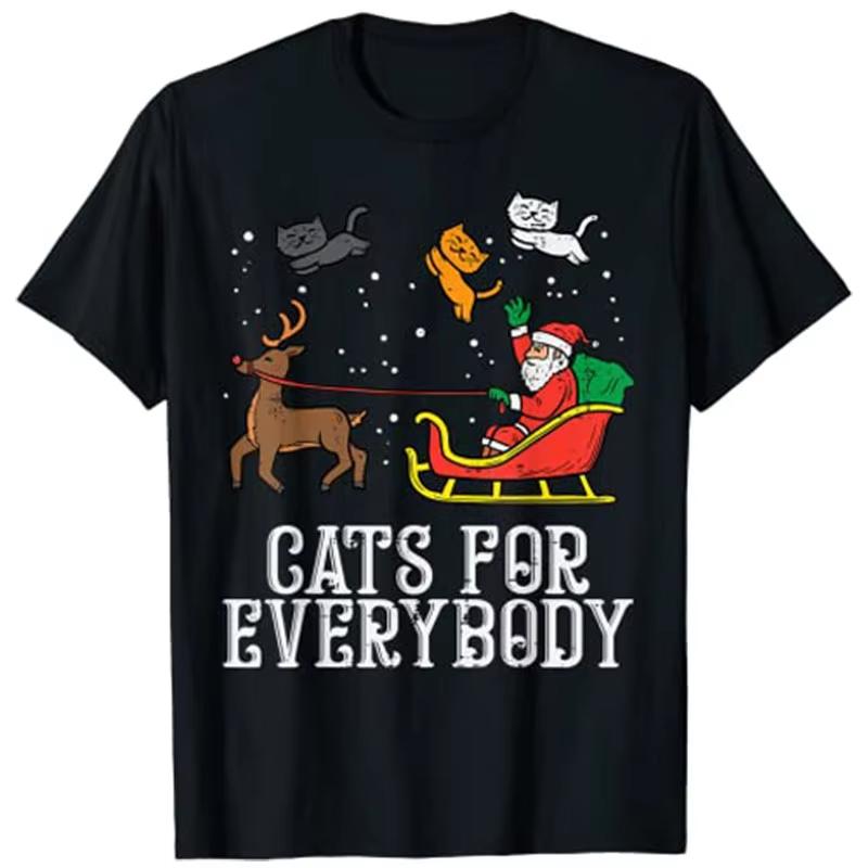 Unisex Clothing Unisex Cats for Everybody Santa Funny Christmas Pajama Xmas Unisex Women TShirt Tops Harajuku Y2K High Street Fashion