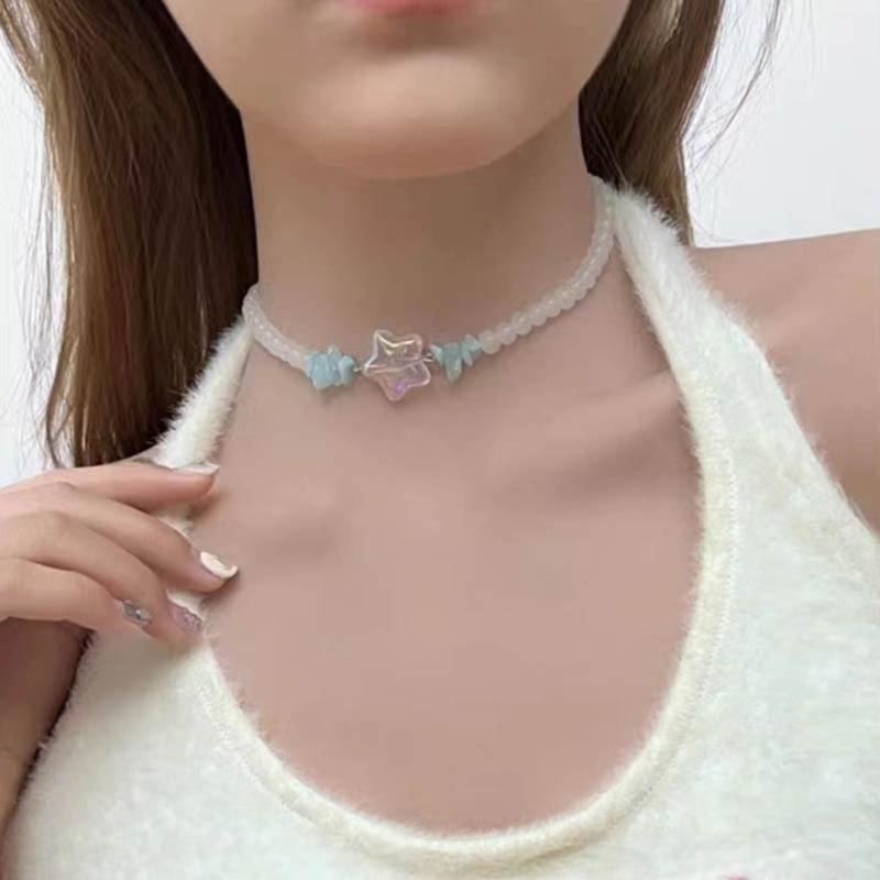 Simple Star Pendant Necklace Glass Beaded Clavicle Chain Choker Necklace Statement Jewelry Fashion Neck Chain Gifts