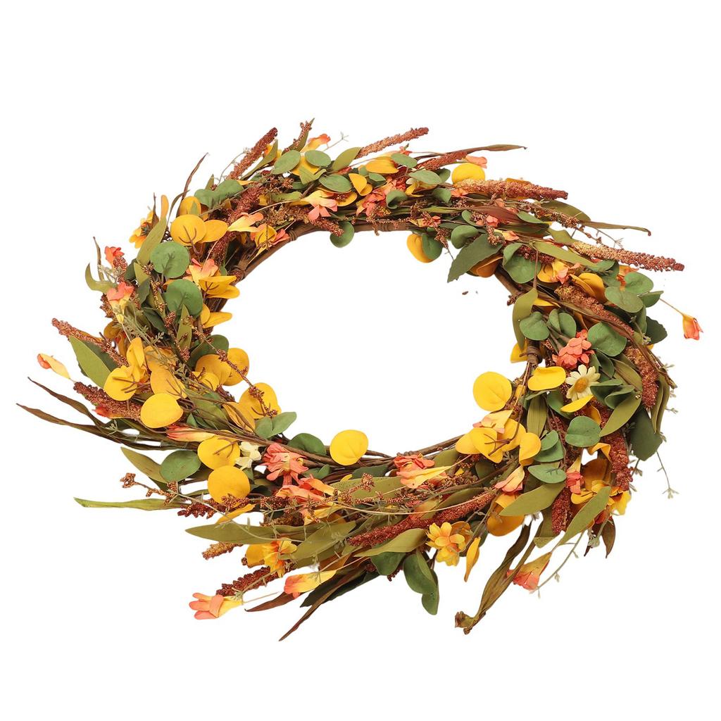 Fall Wreath for Front Door Artificial Farmhouse Autumn   Wreath with Wildflower for Indoor Outdoor Holiday Decor