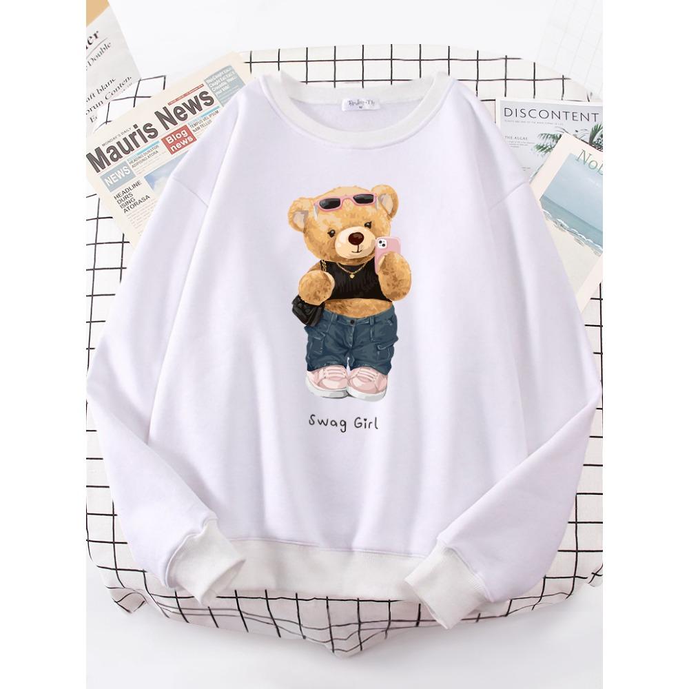 Street Teddy Bear Selfie Swag Women Funny Sweatshirt Female Hipster Hoody Crewneck Hoodies Fashion Oversize Pullover Tops