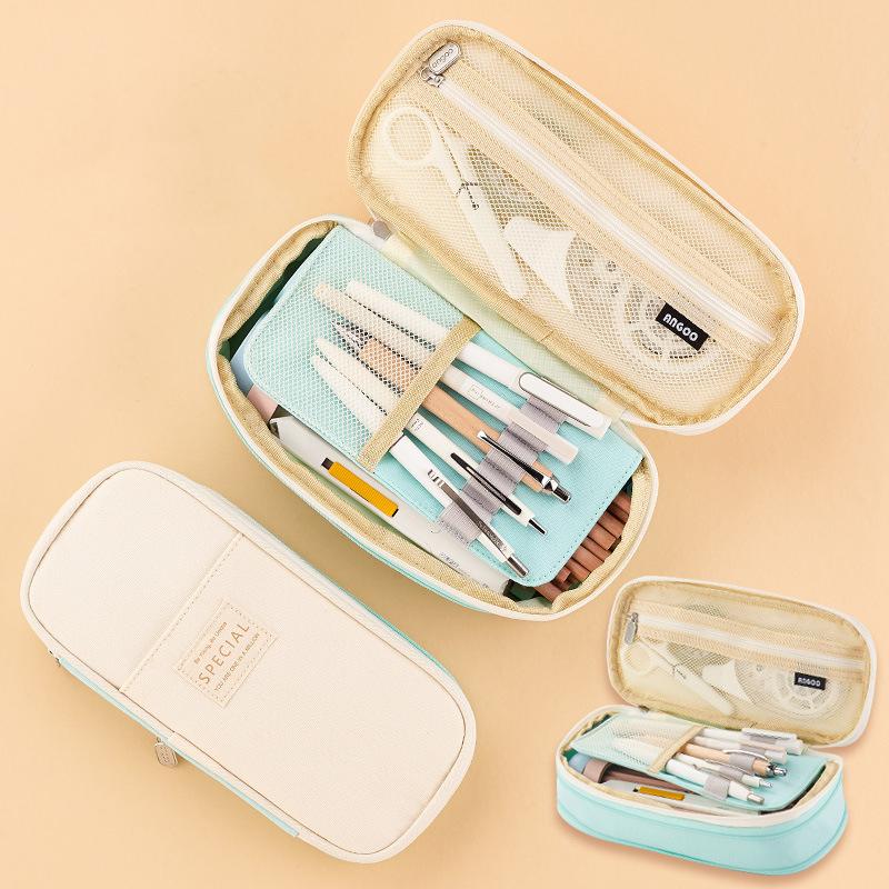 Color Block Pocket Pen Pencil Case Fold Bag Cute Useful Stationery Storage Bag Organizer