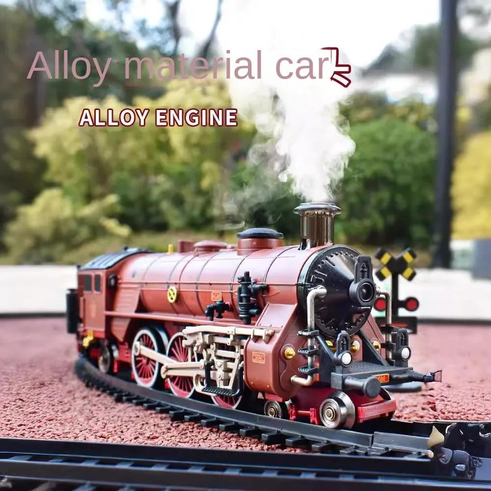 Classic Train Railway Set Steam Locomotive Small Train Electric Simulation Retro Alloy Head Rail Car Electric Model Toy