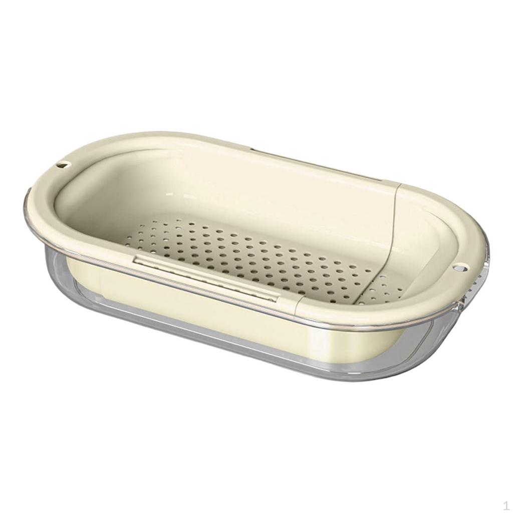 Over The Sink Colander Bowl Set Extendable Strainer Basket Drain Detachable for Mixing