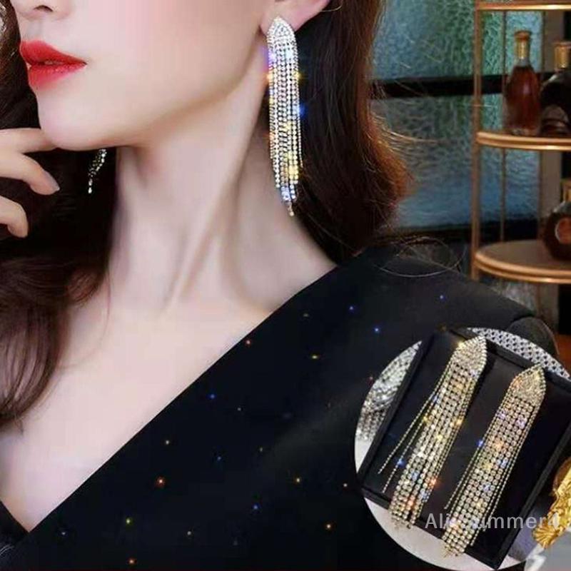 New Classic Crystal Earrings Ladies Exaggerated Long Earrings Tassels Rhinestone Earrings Fashion Ladies Korean Earrings Jewelry