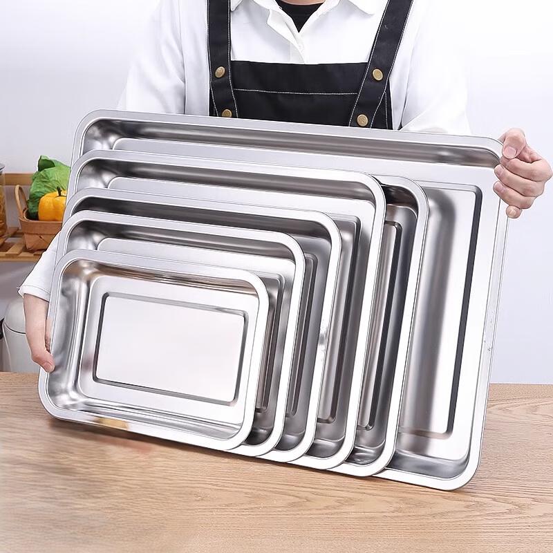 

777 Extra Thick Rectangular Stainless Steel Serving Trays (3-pack) 27x20x2cm