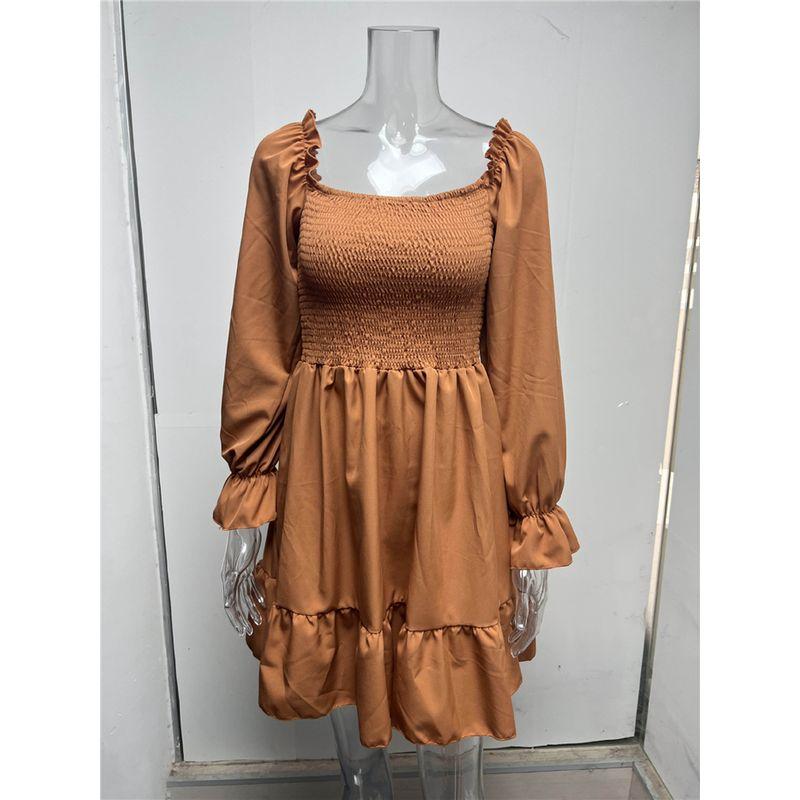 

Fashion Fashion Sexy Slim Long Sleeve Ruffles Dress Short Skirt Sexy Bodycon Mini Dress Light brown XL