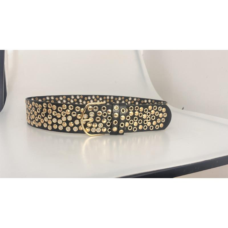 Meier Y2k American Retro Punk Wide Belt - Studded, Multi-hole Design Leather Belt
