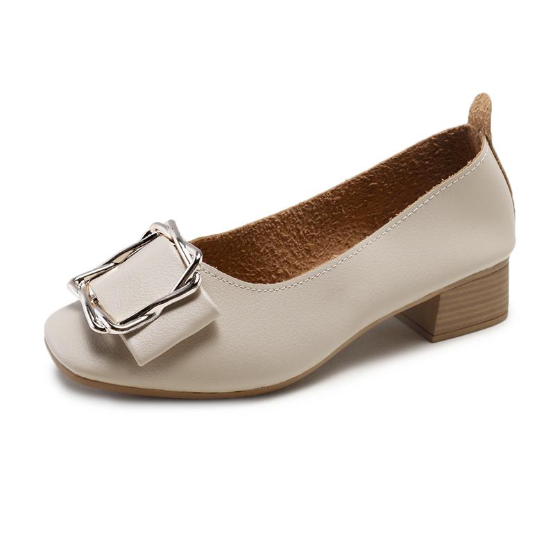 Fashion Genuine Leather Spring and Autumn Handmade Women's Low-heeled Loafers Square Toe Comfortable Soft Leather Women's Shoes Fashion