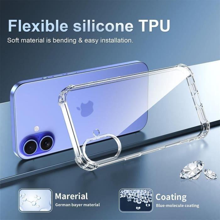 Lanyard Case for iPhone 16 Transparent Reinforced Protection Anti-Scratch with Navy Blue Lanyard