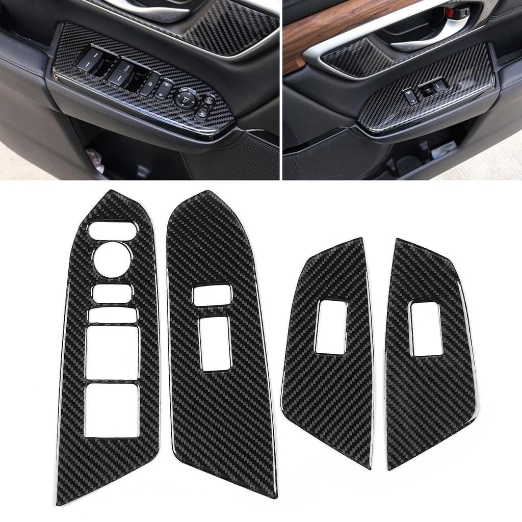4Pcs Car Interior Window Switch Panel Cover Trim Carbon Fiber Fit for Honda CRV 2016 2019