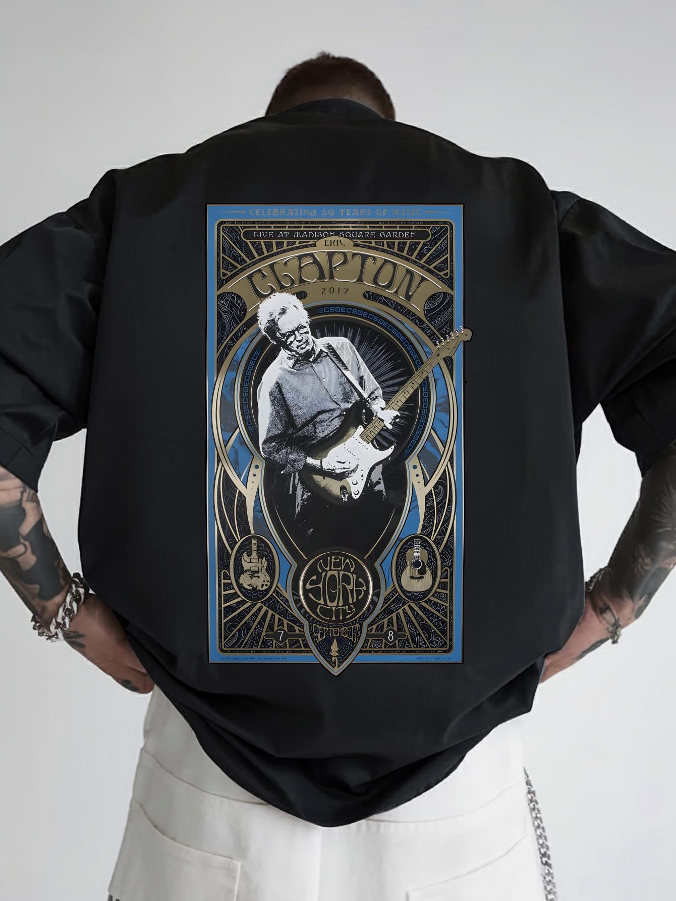 Vintage Rock Band Back Print T-shirt - Black Graphic Tee with Guitarist L