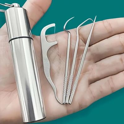 Edelstahl Zahnstocher Set Zahnseide Wiederverwendbare Zahnstocher Tragbare Zahnstocher Zahnseide Zahnreiniger Mundreinigung