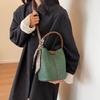 Stylish Women Bucket Tote Bag, Solid Color Woven Effect Handbag Shoulder Crossbody Bag,Adjustable And Detachable Shoulder Strap