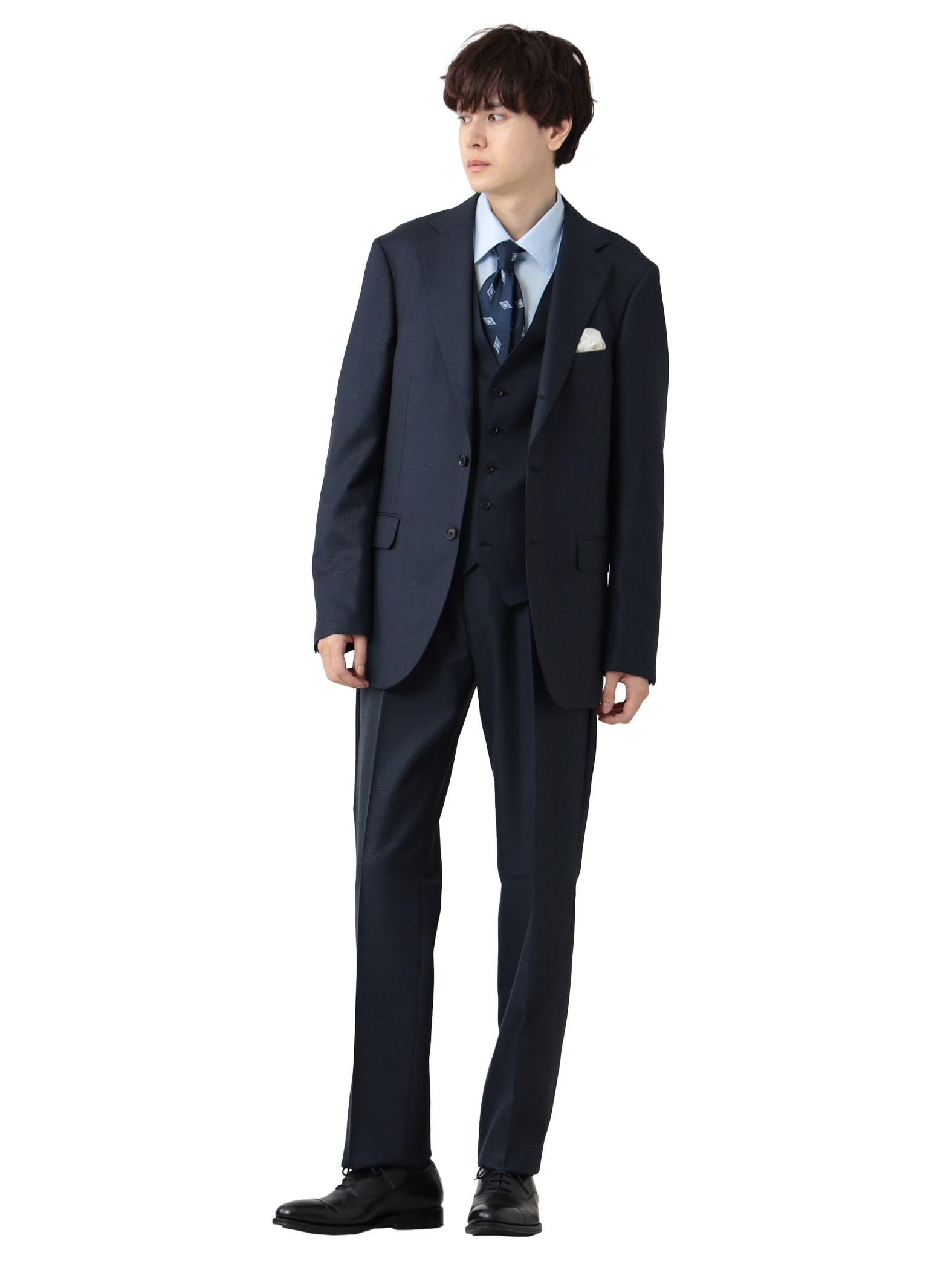 

Beams Heart 130s Glen Check Size XL Men s 3-Button 3-Piece Suit, Navy,