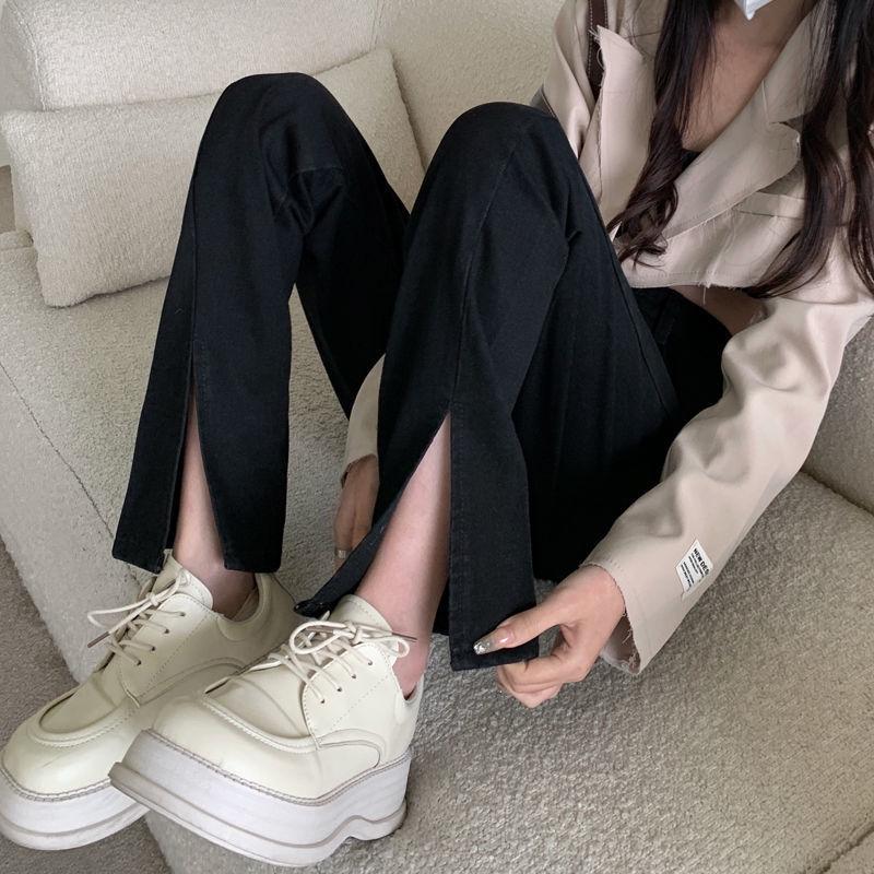 

Spring High-Waisted Slit Wide-Leg Plus Size Floor-Length Pants 3XL чёрный