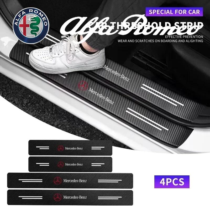 4pcs Car Door Sill Protector Carbon Fiber Pattern Threshold Stickers for Mercedes Benz W211 W204 W210 W203 CLA GLA Accessories FYZAB1