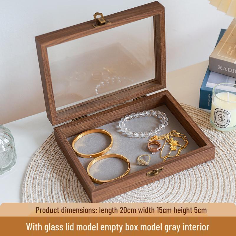 High-End Walnut Wood Grain Flip-Top Jewelry Box – Dustproof, Anti-Oxidation Ring Display
